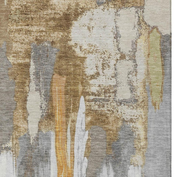 HomeRoots 5' Elegant Ivory and Gold Abstract Area Rug - Durable, Machine Washable for Indoor and Outdoor Use 8' X 10' 627950