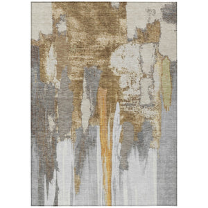 HomeRoots 5' Elegant Ivory and Gold Abstract Area Rug - Durable, Machine Washable for Indoor and Outdoor Use 9' X 12' 627951
