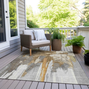HomeRoots 5' Elegant Ivory and Gold Abstract Area Rug - Durable, Machine Washable for Indoor and Outdoor Use 9' X 12' 627951