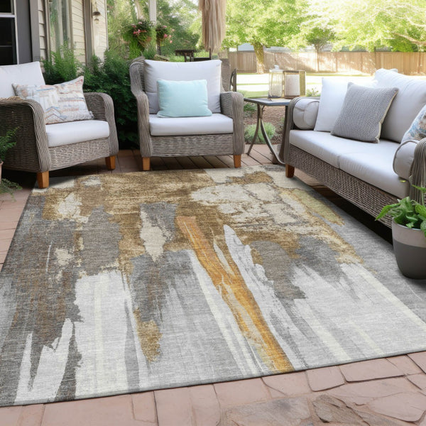 HomeRoots 5' Elegant Ivory and Gold Abstract Area Rug - Durable, Machine Washable for Indoor and Outdoor Use 10' X 14' 627952