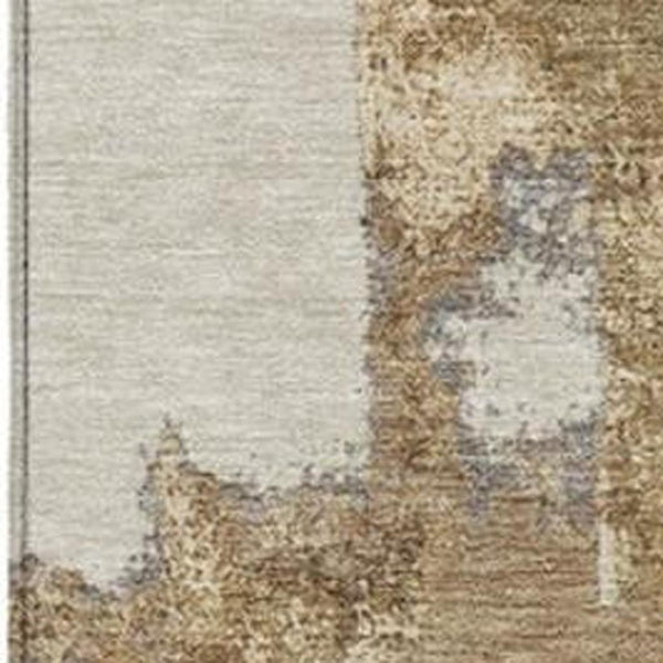 HomeRoots 5' Elegant Ivory and Gold Abstract Area Rug - Durable, Machine Washable for Indoor and Outdoor Use 10' X 14' 627952
