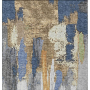 HomeRoots 5' Navy Blue and Gold Abstract Area Rug - Washable, Durable, Ideal for Indoor and Outdoor Use 5' X 8' 627954
