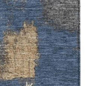 HomeRoots 5' Navy Blue and Gold Abstract Area Rug - Washable, Durable, Ideal for Indoor and Outdoor Use 5' X 8' 627954