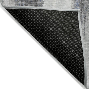 HomeRoots 5' Navy Blue and Gold Abstract Area Rug - Washable, Durable, Ideal for Indoor and Outdoor Use 8' Round 627955
