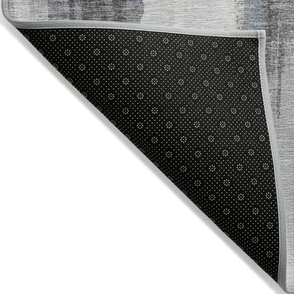 HomeRoots 5' Navy Blue and Gold Abstract Area Rug - Washable, Durable, Ideal for Indoor and Outdoor Use 8' Round 627955
