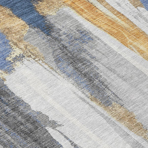 HomeRoots 5' Navy Blue and Gold Abstract Area Rug - Washable, Durable, Ideal for Indoor and Outdoor Use 8' Round 627955