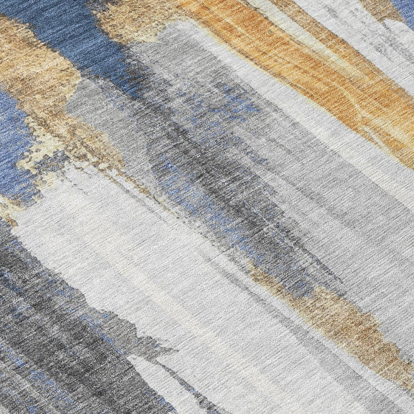 HomeRoots 5' Navy Blue and Gold Abstract Area Rug - Washable, Durable, Ideal for Indoor and Outdoor Use 8' Round 627955