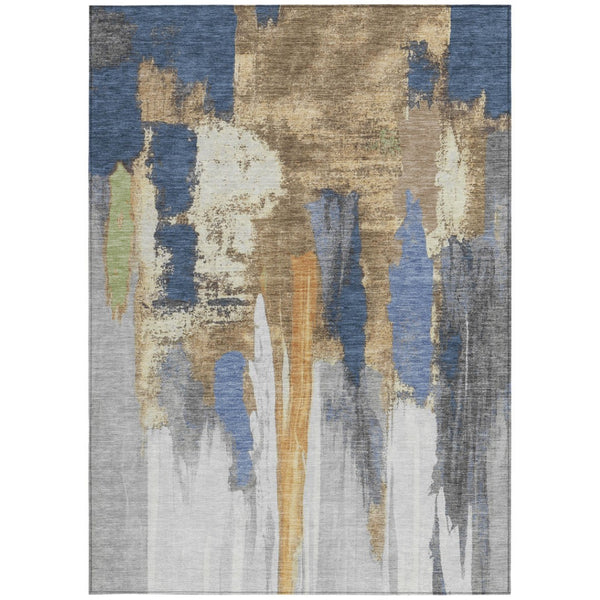 HomeRoots 5' Navy Blue and Gold Abstract Area Rug - Washable, Durable, Ideal for Indoor and Outdoor Use 8' X 10' 627956