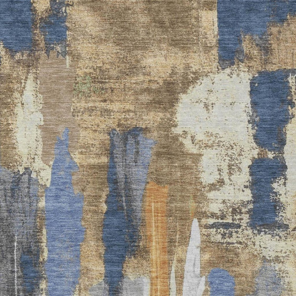 HomeRoots 5' Navy Blue and Gold Abstract Area Rug - Washable, Durable, Ideal for Indoor and Outdoor Use 8' X 10' 627956