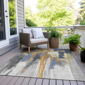 HomeRoots 5' Navy Blue and Gold Abstract Area Rug - Washable, Durable, Ideal for Indoor and Outdoor Use 8' X 10' 627956