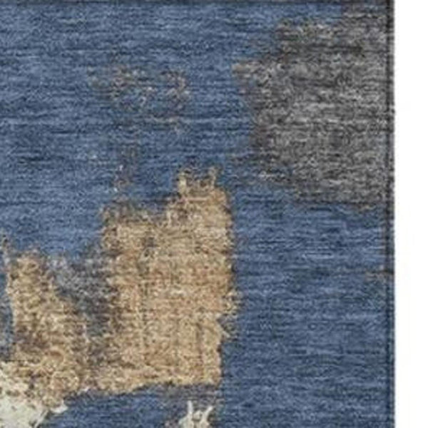 HomeRoots 5' Navy Blue and Gold Abstract Area Rug - Washable, Durable, Ideal for Indoor and Outdoor Use 9' X 12' 627957