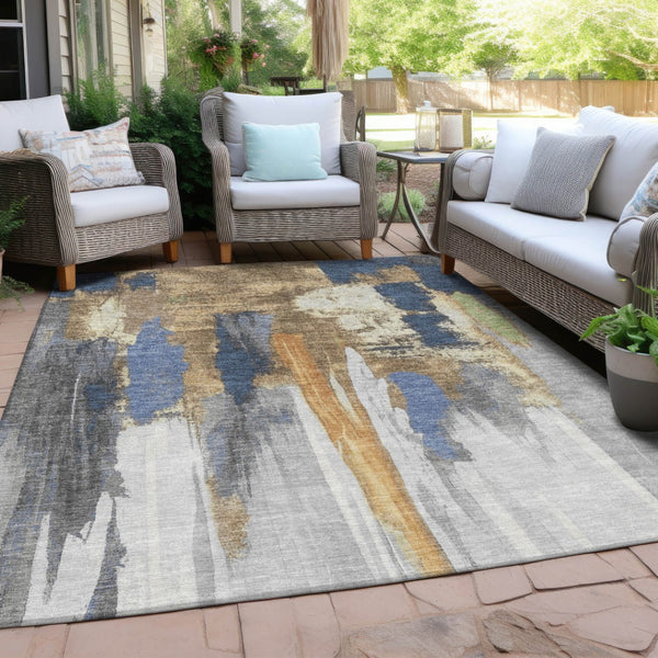 HomeRoots 5' Navy Blue and Gold Abstract Area Rug - Washable, Durable, Ideal for Indoor and Outdoor Use 9' X 12' 627957