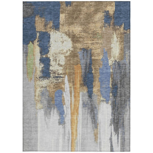HomeRoots 5' Navy Blue and Gold Abstract Area Rug - Washable, Durable, Ideal for Indoor and Outdoor Use 10' X 14' 627958