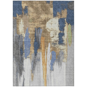 HomeRoots 5' Navy Blue and Gold Abstract Area Rug - Washable, Durable, Ideal for Indoor and Outdoor Use 10' X 14' 627958
