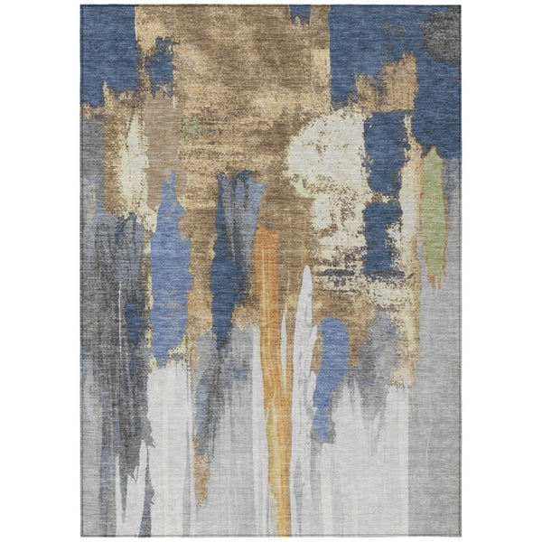 HomeRoots 5' Navy Blue and Gold Abstract Area Rug - Washable, Durable, Ideal for Indoor and Outdoor Use 10' X 14' 627958