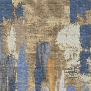 HomeRoots 5' Navy Blue and Gold Abstract Area Rug - Washable, Durable, Ideal for Indoor and Outdoor Use 10' X 14' 627958