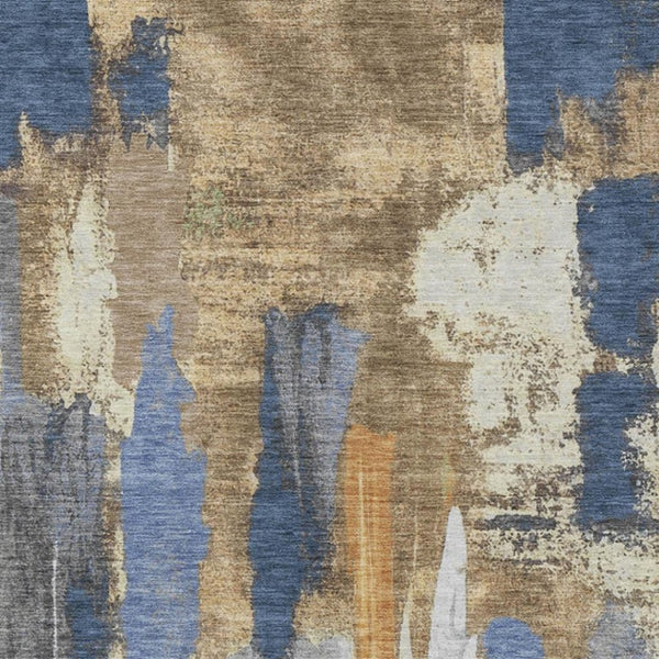 HomeRoots 5' Navy Blue and Gold Abstract Area Rug - Washable, Durable, Ideal for Indoor and Outdoor Use 10' X 14' 627958