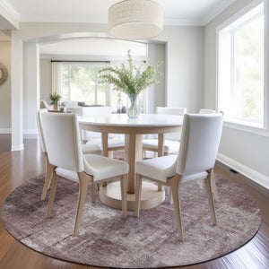 HomeRoots 5' Modern Blush and Ivory Abstract Indoor Outdoor Area Rug - Stylish, Durable, and Easy to Clean! 8' Round 627973