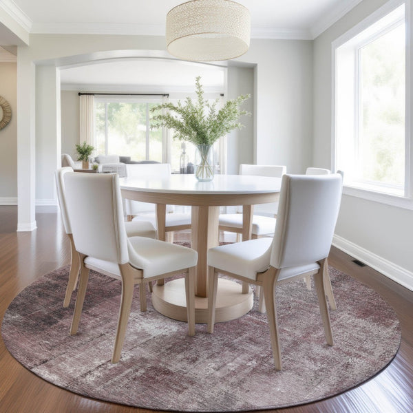 HomeRoots 5' Modern Blush and Ivory Abstract Indoor Outdoor Area Rug - Stylish, Durable, and Easy to Clean! 8' Round 627973