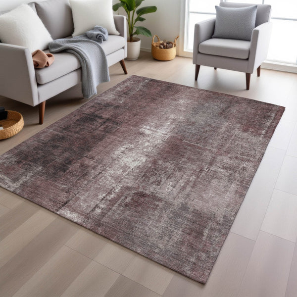 HomeRoots 5' Modern Blush and Ivory Abstract Indoor Outdoor Area Rug - Stylish, Durable, and Easy to Clean! 9' X 12' 627975