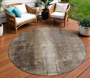 HomeRoots 5' Modern Abstract Brown and Ivory Washable Area Rug for Indoor and Outdoor Spaces, Easy Care 8' Round 627979