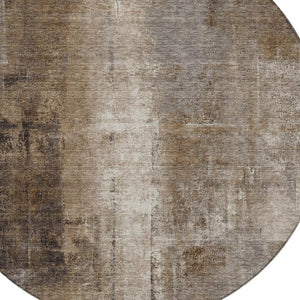 HomeRoots 5' Modern Abstract Brown and Ivory Washable Area Rug for Indoor and Outdoor Spaces, Easy Care 8' Round 627979