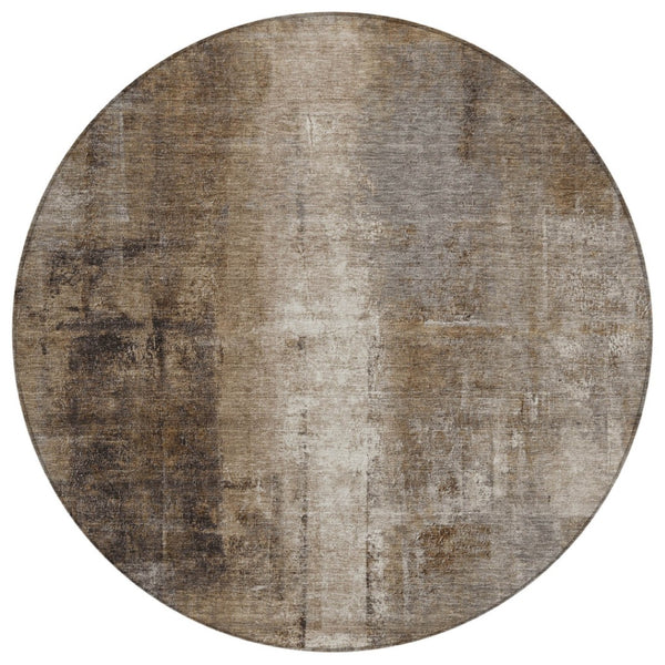 HomeRoots 5' Modern Abstract Brown and Ivory Washable Area Rug for Indoor and Outdoor Spaces, Easy Care 8' Round 627979