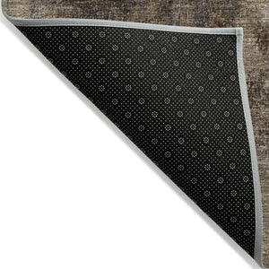 HomeRoots 5' Modern Abstract Brown and Ivory Washable Area Rug for Indoor and Outdoor Spaces, Easy Care 8' Round 627979