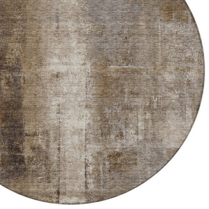 HomeRoots 5' Modern Abstract Brown and Ivory Washable Area Rug for Indoor and Outdoor Spaces, Easy Care 8' Round 627979