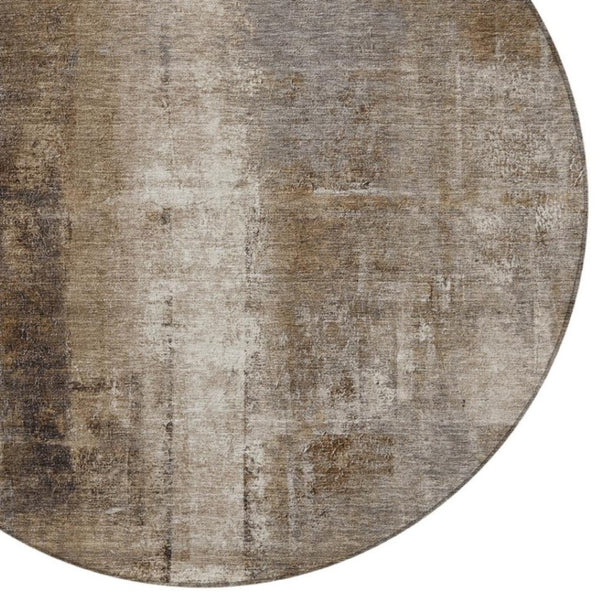 HomeRoots 5' Modern Abstract Brown and Ivory Washable Area Rug for Indoor and Outdoor Spaces, Easy Care 8' Round 627979