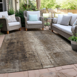 HomeRoots 5' Modern Abstract Brown and Ivory Washable Area Rug for Indoor and Outdoor Spaces, Easy Care 8' X 10' 627980