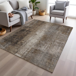 HomeRoots 5' Modern Abstract Brown and Ivory Washable Area Rug for Indoor and Outdoor Spaces, Easy Care 8' X 10' 627980