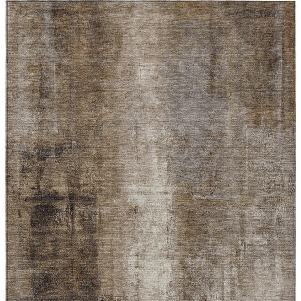 HomeRoots 5' Modern Abstract Brown and Ivory Washable Area Rug for Indoor and Outdoor Spaces, Easy Care 9' X 12' 627981