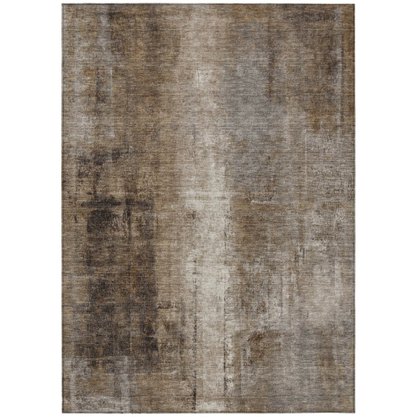 HomeRoots 5' Modern Abstract Brown and Ivory Washable Area Rug for Indoor and Outdoor Spaces, Easy Care 9' X 12' 627981