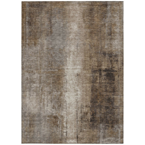 HomeRoots 5' Modern Abstract Brown and Ivory Washable Area Rug for Indoor and Outdoor Spaces, Easy Care 10' X 14' 627982