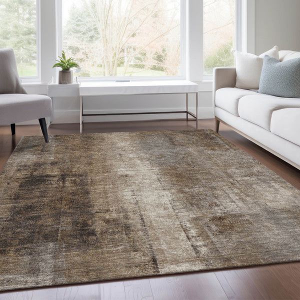 HomeRoots 5' Modern Abstract Brown and Ivory Washable Area Rug for Indoor and Outdoor Spaces, Easy Care 10' X 14' 627982