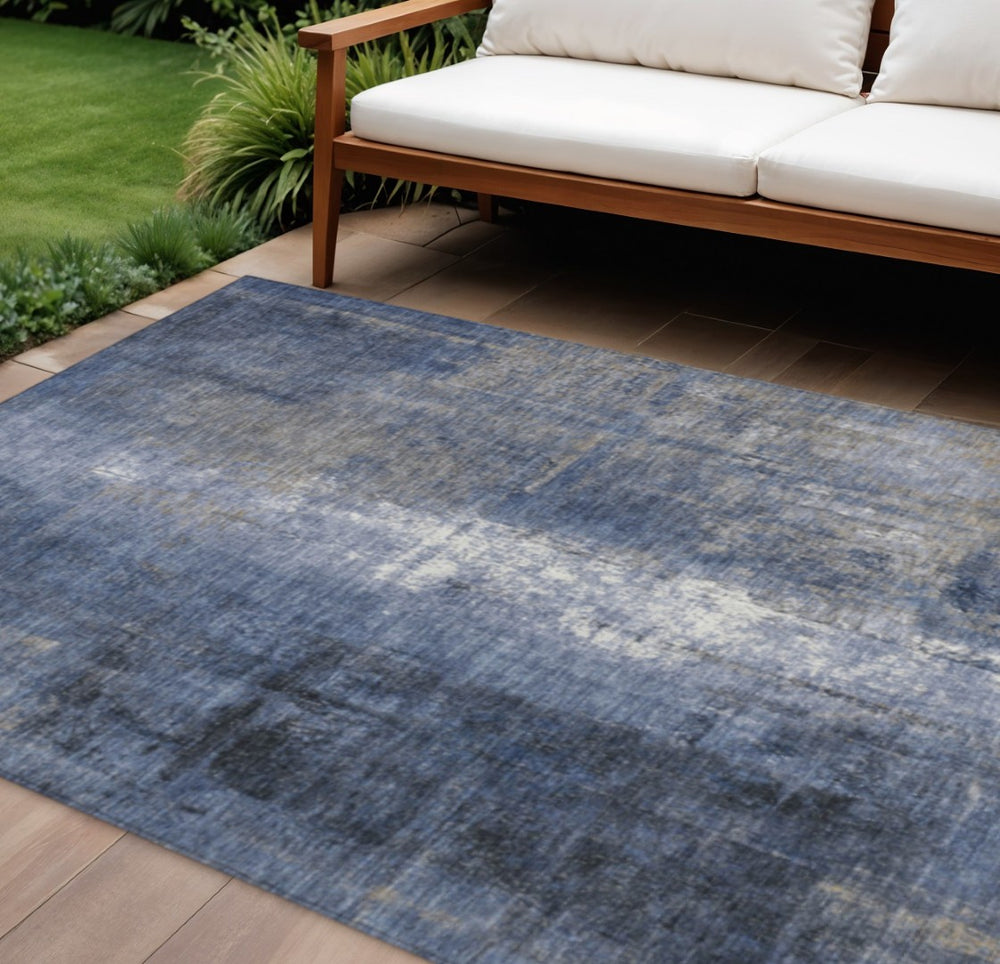 HomeRoots 5' Stylish Navy Blue and Ivory Abstract Area Rug for Indoor and Outdoor Versatile Living Spaces 9' X 12' 627993