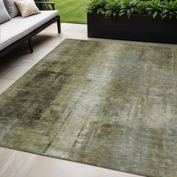 HomeRoots 5' Olive Green and Ivory Abstract Area Rug - Stylish, Durable, and Washable for Indoor or Outdoor Use 5' X 8' 627996