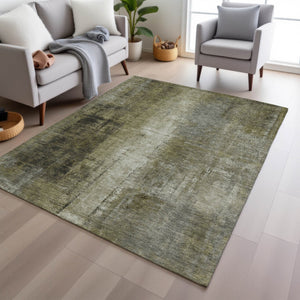HomeRoots 5' Olive Green and Ivory Abstract Area Rug - Stylish, Durable, and Washable for Indoor or Outdoor Use 5' X 8' 627996