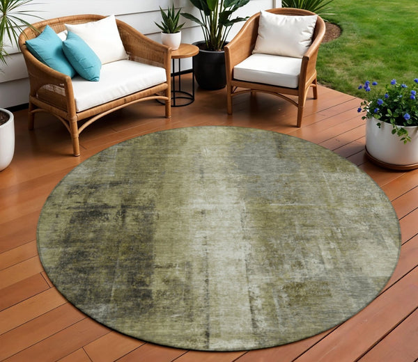 HomeRoots 5' Olive Green and Ivory Abstract Area Rug - Stylish, Durable, and Washable for Indoor or Outdoor Use 8' Round 627997