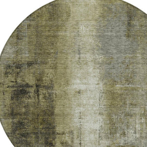 HomeRoots 5' Olive Green and Ivory Abstract Area Rug - Stylish, Durable, and Washable for Indoor or Outdoor Use 8' Round 627997