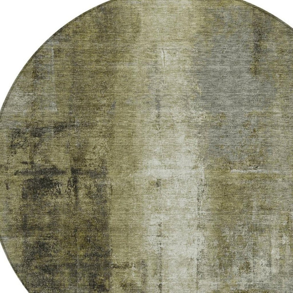 HomeRoots 5' Olive Green and Ivory Abstract Area Rug - Stylish, Durable, and Washable for Indoor or Outdoor Use 8' Round 627997