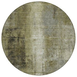 HomeRoots 5' Olive Green and Ivory Abstract Area Rug - Stylish, Durable, and Washable for Indoor or Outdoor Use 8' Round 627997
