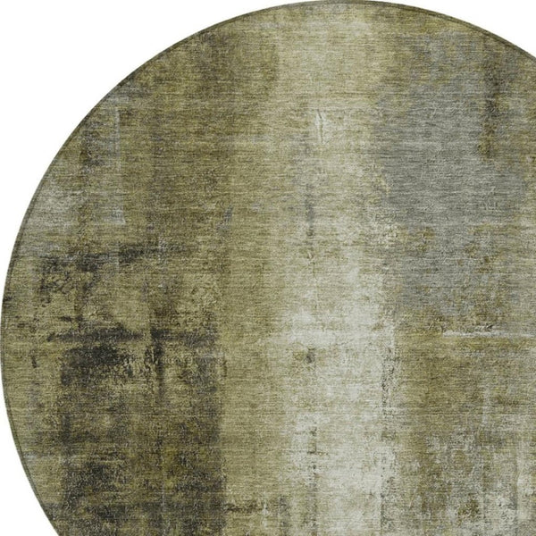 HomeRoots 5' Olive Green and Ivory Abstract Area Rug - Stylish, Durable, and Washable for Indoor or Outdoor Use 8' Round 627997