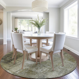 HomeRoots 5' Olive Green and Ivory Abstract Area Rug - Stylish, Durable, and Washable for Indoor or Outdoor Use 8' Round 627997