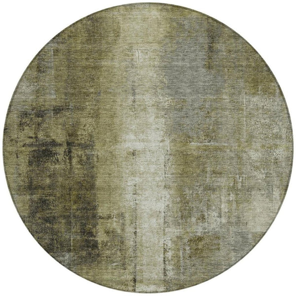 HomeRoots 5' Olive Green and Ivory Abstract Area Rug - Stylish, Durable, and Washable for Indoor or Outdoor Use 8' Round 627997