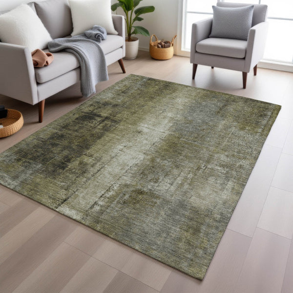 HomeRoots 5' Olive Green and Ivory Abstract Area Rug - Stylish, Durable, and Washable for Indoor or Outdoor Use 8' X 10' 627998