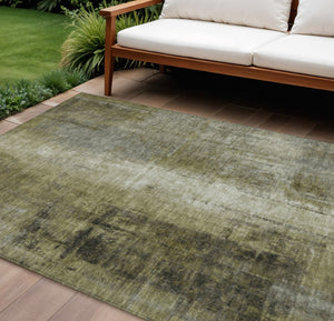 HomeRoots 5' Olive Green and Ivory Abstract Area Rug - Stylish, Durable, and Washable for Indoor or Outdoor Use 9' X 12' 627999