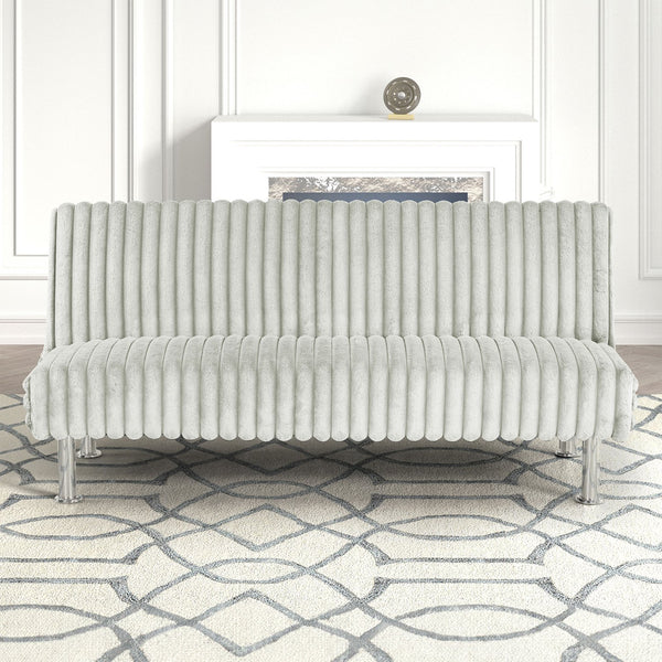 English Elm Contemporary Microfiber Futon Sofa Converts to Bed with Chrome Legs, Compact Space-Saving Design, Durable Upholstery Light Gray 67 L x 41 W x 9 H B2741P364369