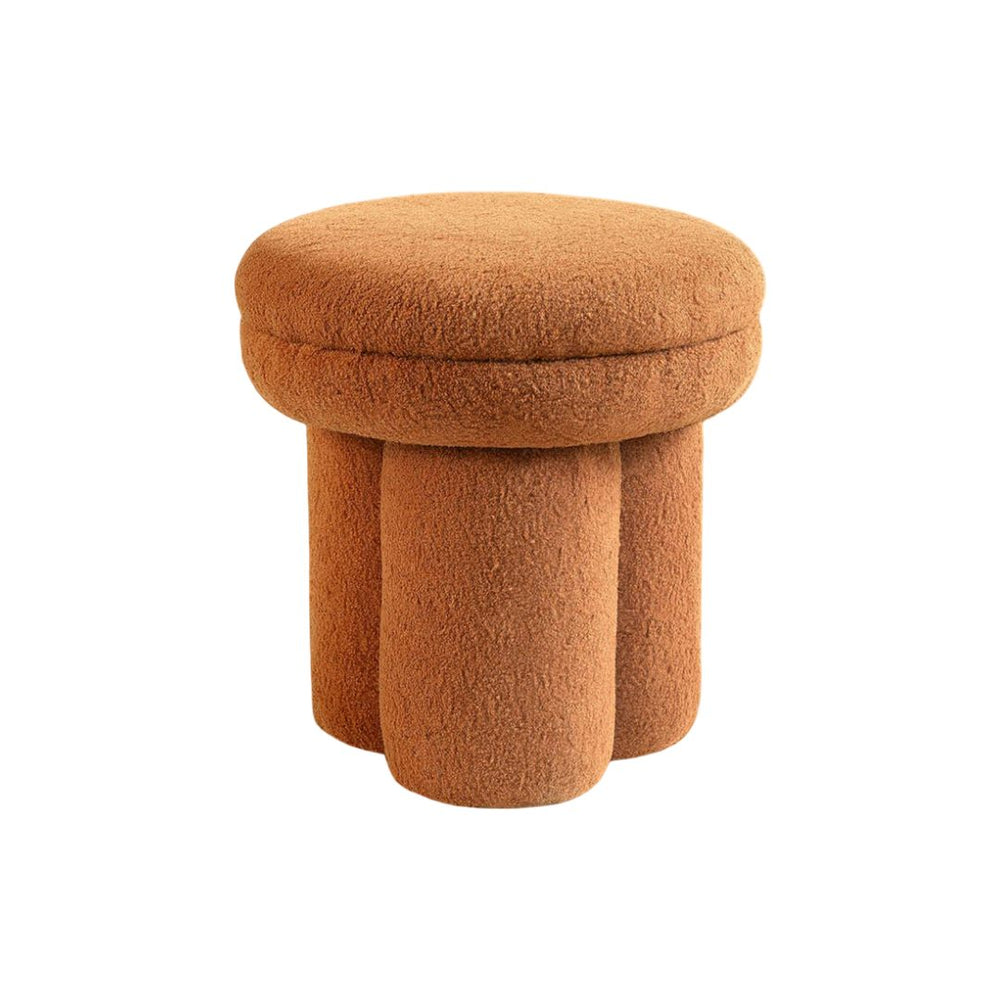 English Elm Saddle Saddle Brown Mushroom Accent Stool — 17.5" Round Shearling Ottoman, Plush Pedestal Base Cozy Seat B2741P388378